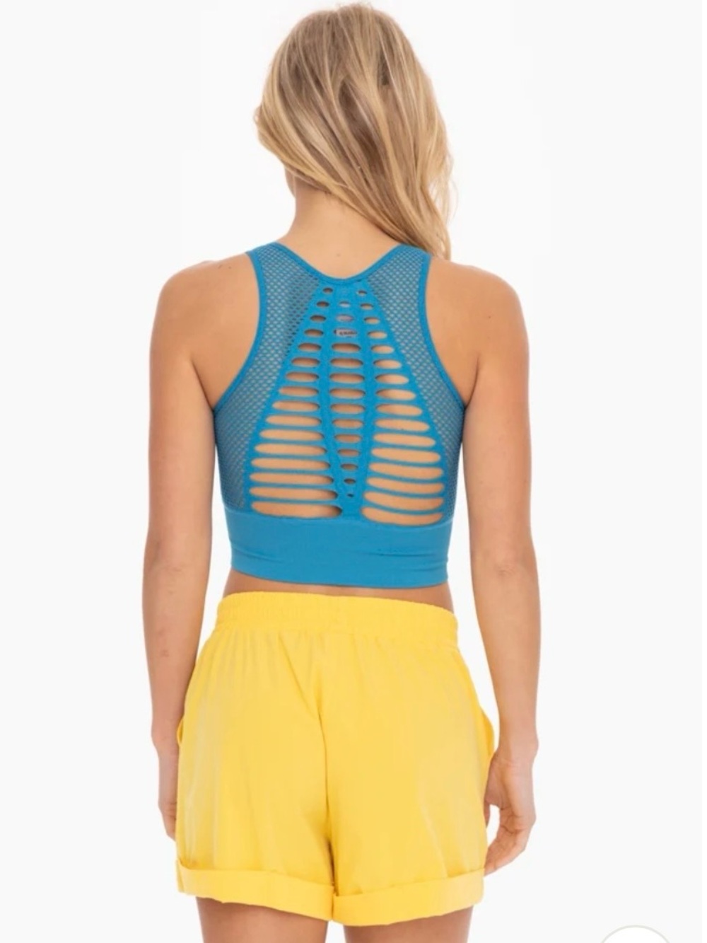 Mono B Lazer Cut Cropped Tank - Teal Blue